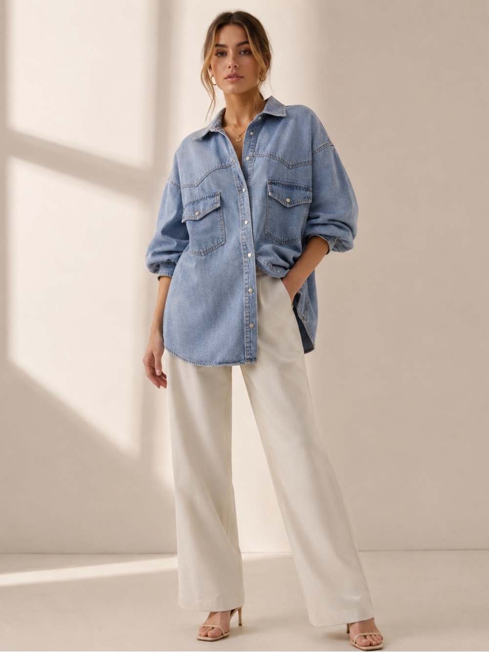 HOLLYWOOD Denim Western Shirt Shacket Oversized Vintage Was